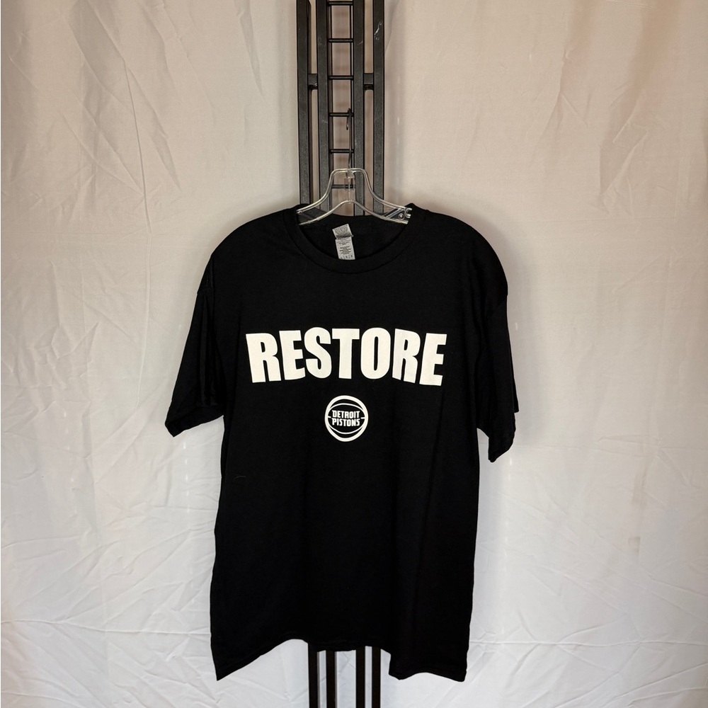 Gildan Black Tee with White Restore Print‎